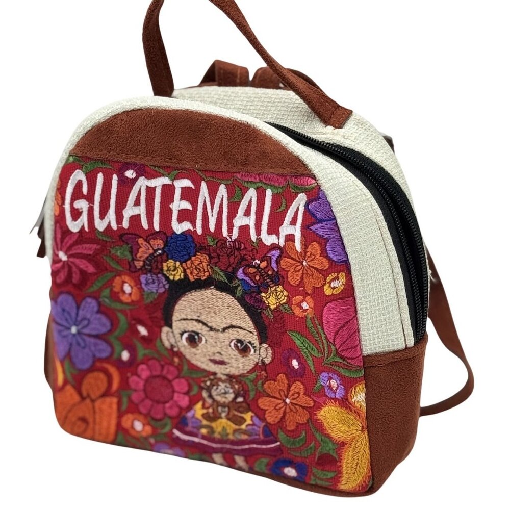 Handmade Guatemala Embroidered Mini Backpack Suede & Woven Fabric Material - Picture 2 of 9